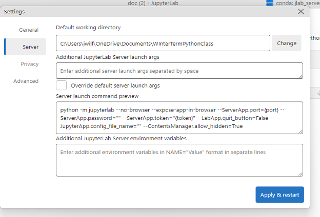 Default Working Directory Setting